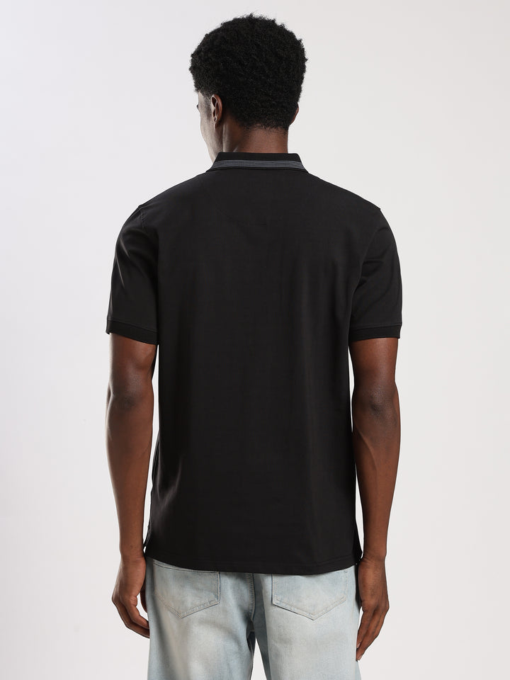 Black Solid  Half Sleeve Polo T-Shirt