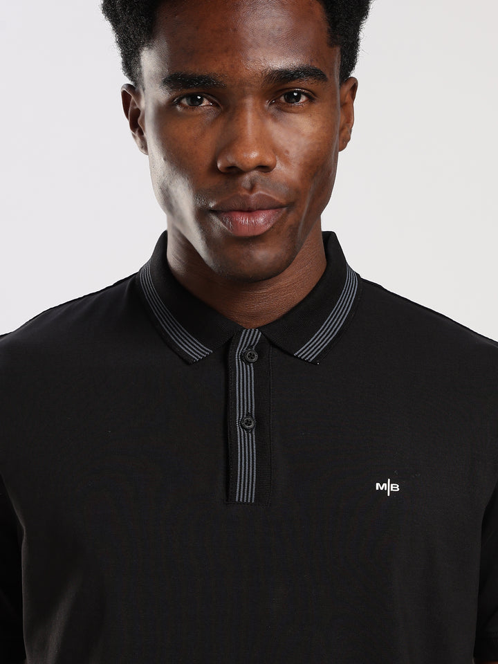 Black Solid  Half Sleeve Polo T-Shirt