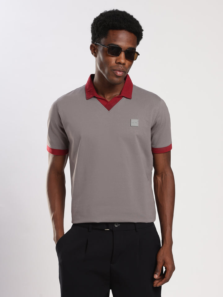 Light GREY  Solid  Regular Fit Polo T-Shirt