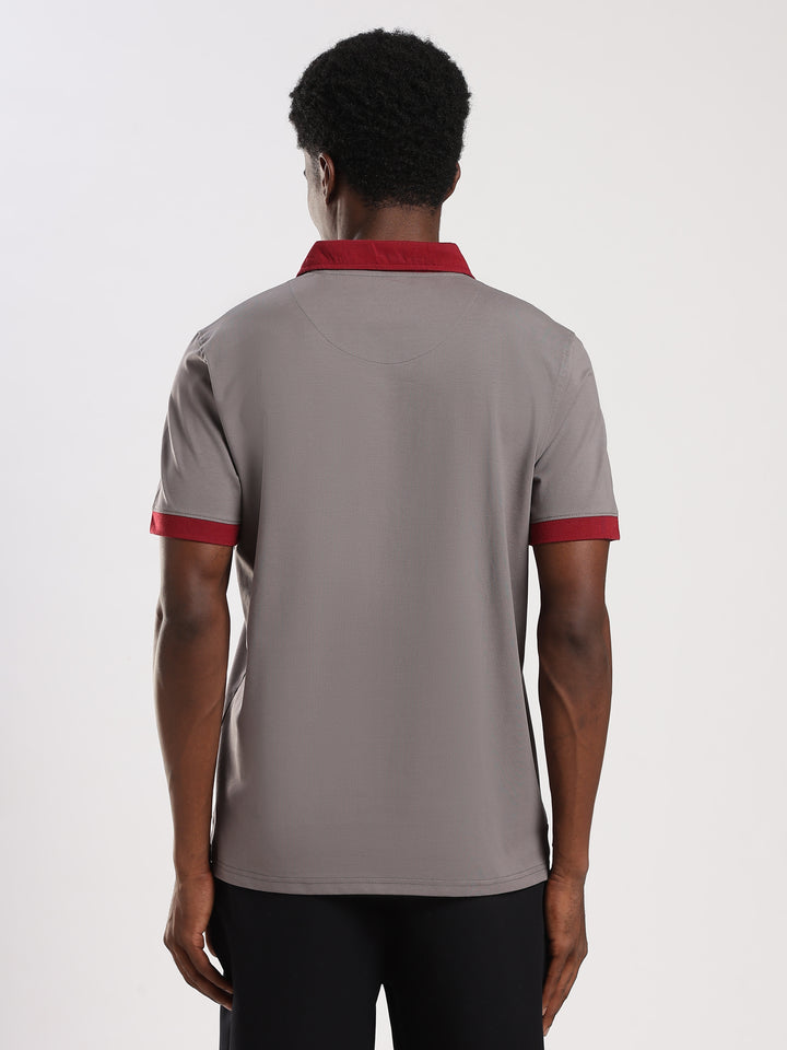 Light GREY  Solid  Regular Fit Polo T-Shirt