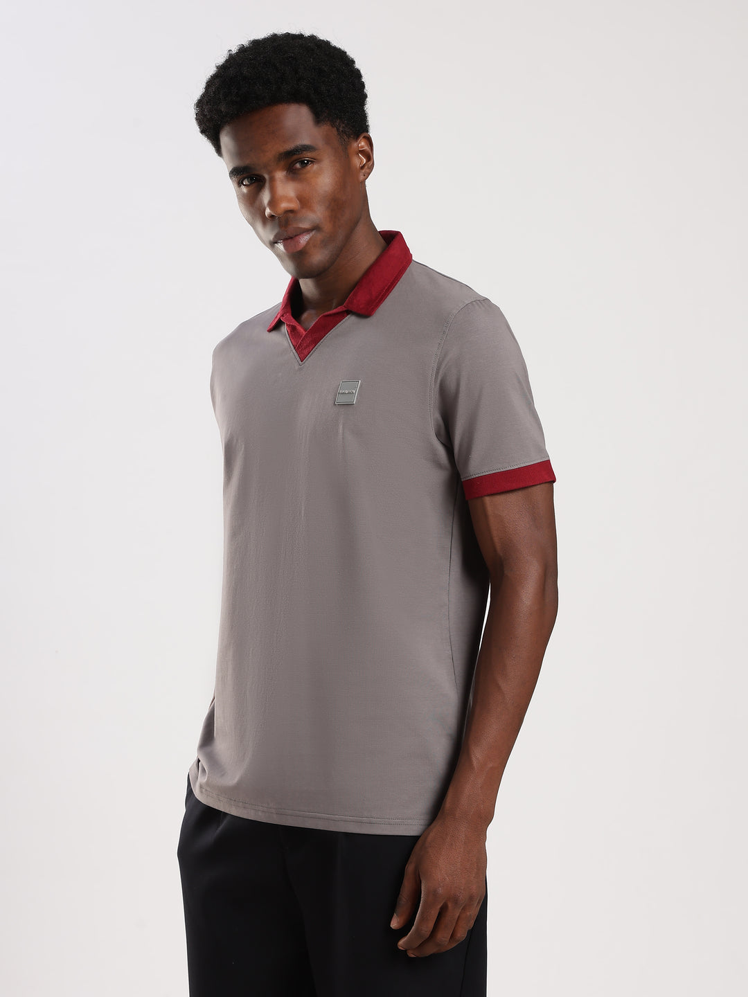 Light GREY  Solid  Regular Fit Polo T-Shirt