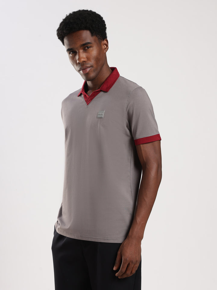 Light GREY  Solid  Regular Fit Polo T-Shirt