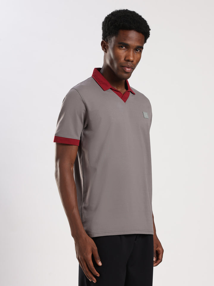 Light GREY  Solid  Regular Fit Polo T-Shirt
