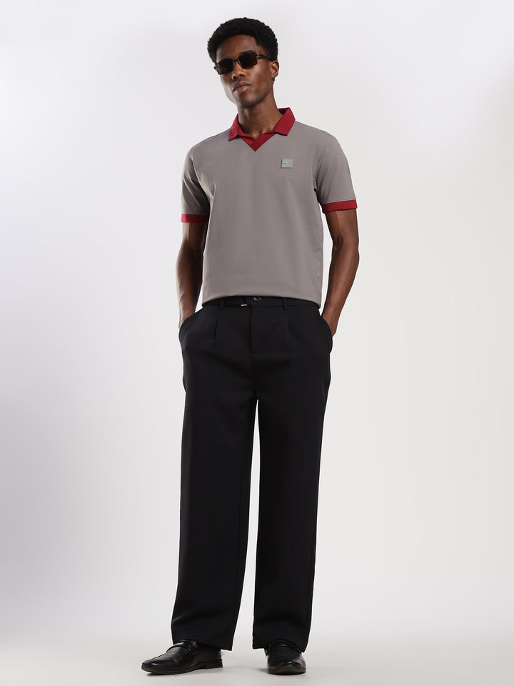 Light GREY  Solid  Regular Fit Polo T-Shirt