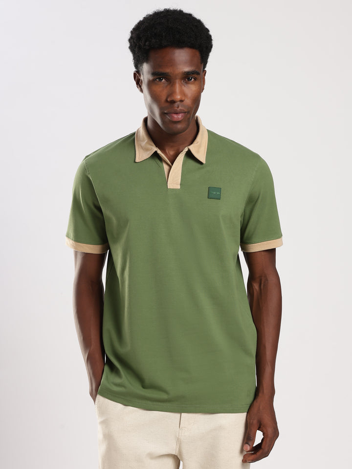 GREEN  Solid  Regular Fit Polo T-Shirt