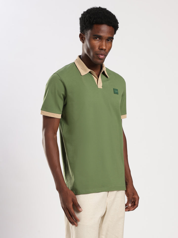 GREEN  Solid  Regular Fit Polo T-Shirt