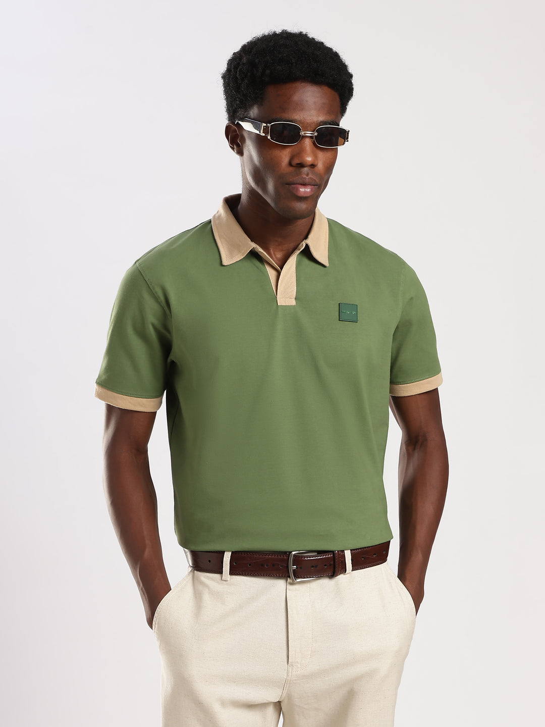 GREEN  Solid  Regular Fit Polo T-Shirt