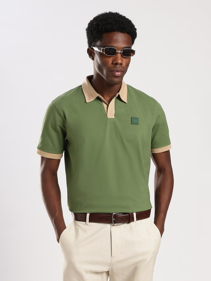 GREEN  Solid  Regular Fit Polo T-Shirt