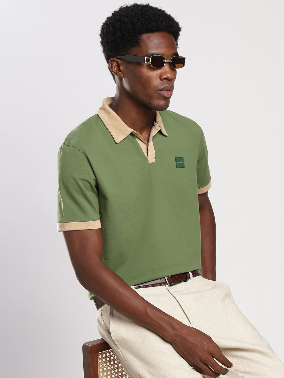 GREEN  Solid  Regular Fit Polo T-Shirt