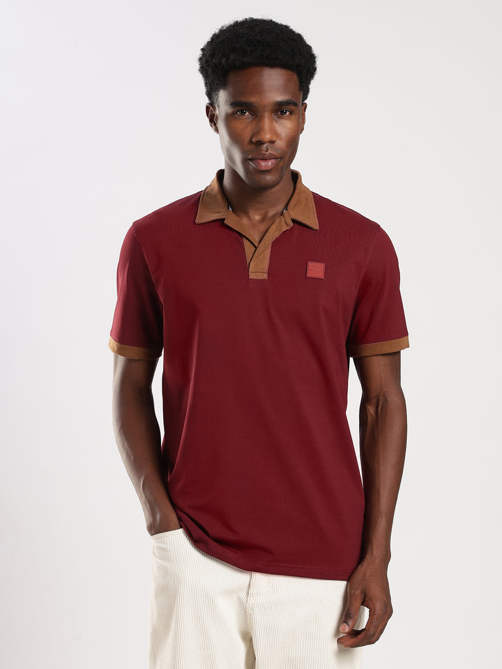 MAROON  Solid  Regular Fit Polo T-Shirt