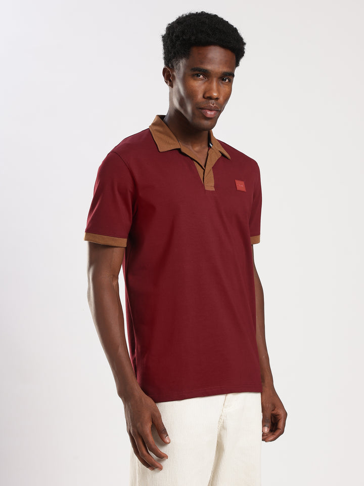 MAROON  Solid  Regular Fit Polo T-Shirt