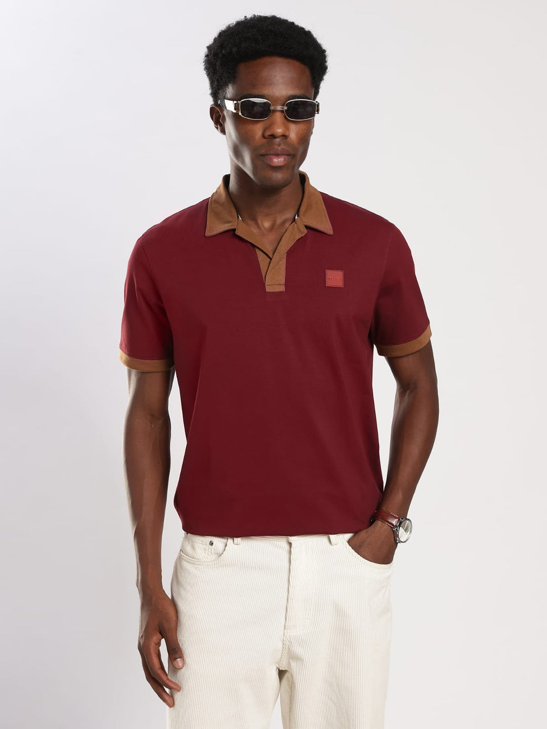 MAROON  Solid  Regular Fit Polo T-Shirt