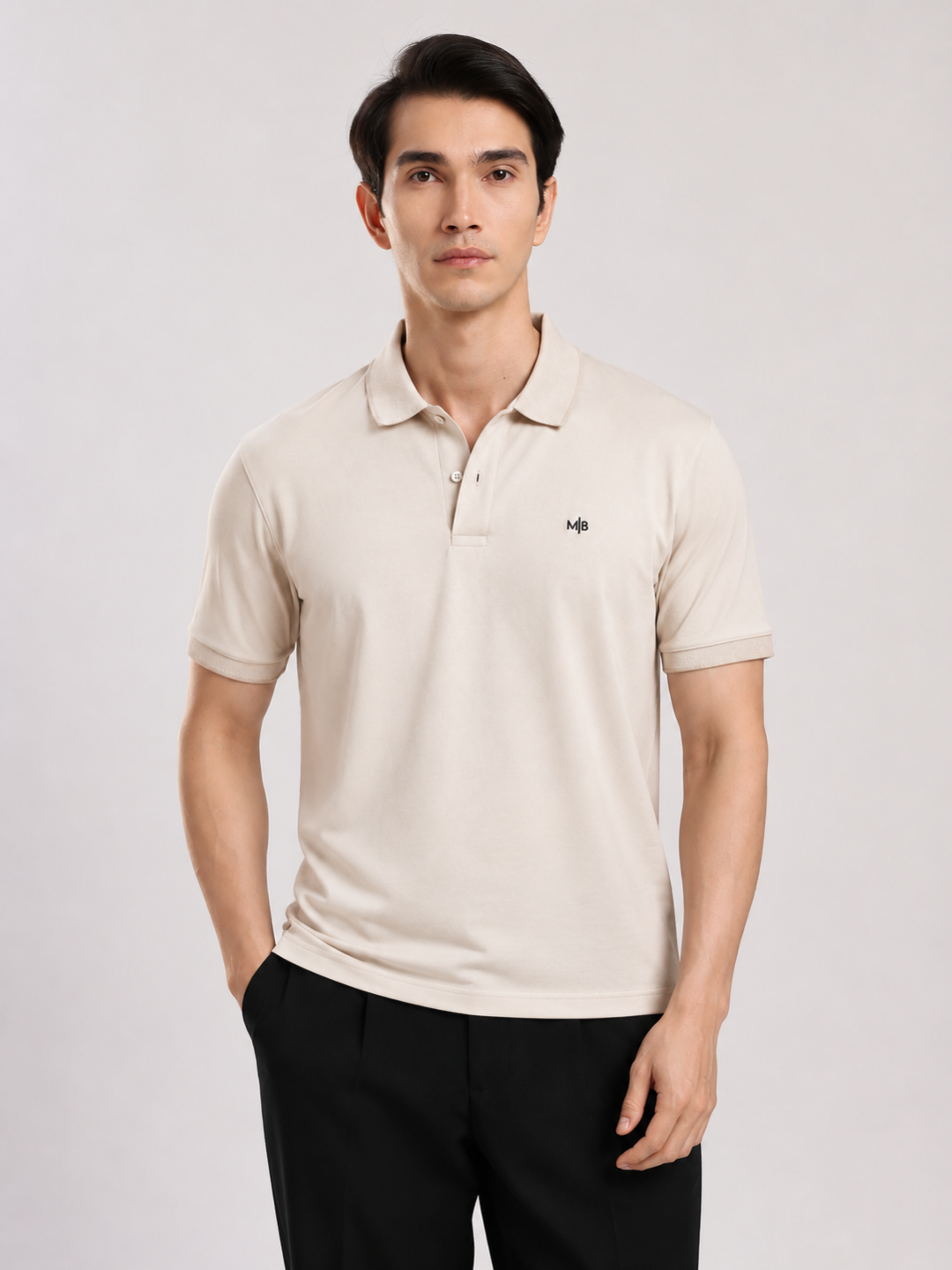 Beige Solid  Half Sleeve Polo T-Shirt