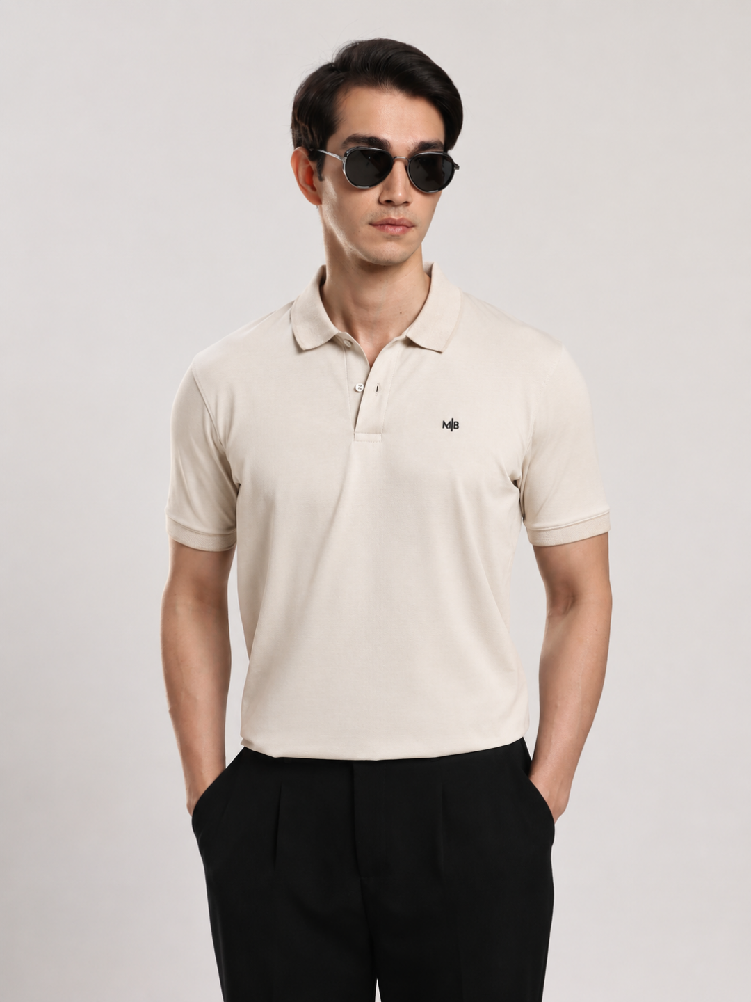 Beige Solid  Half Sleeve Polo T-Shirt