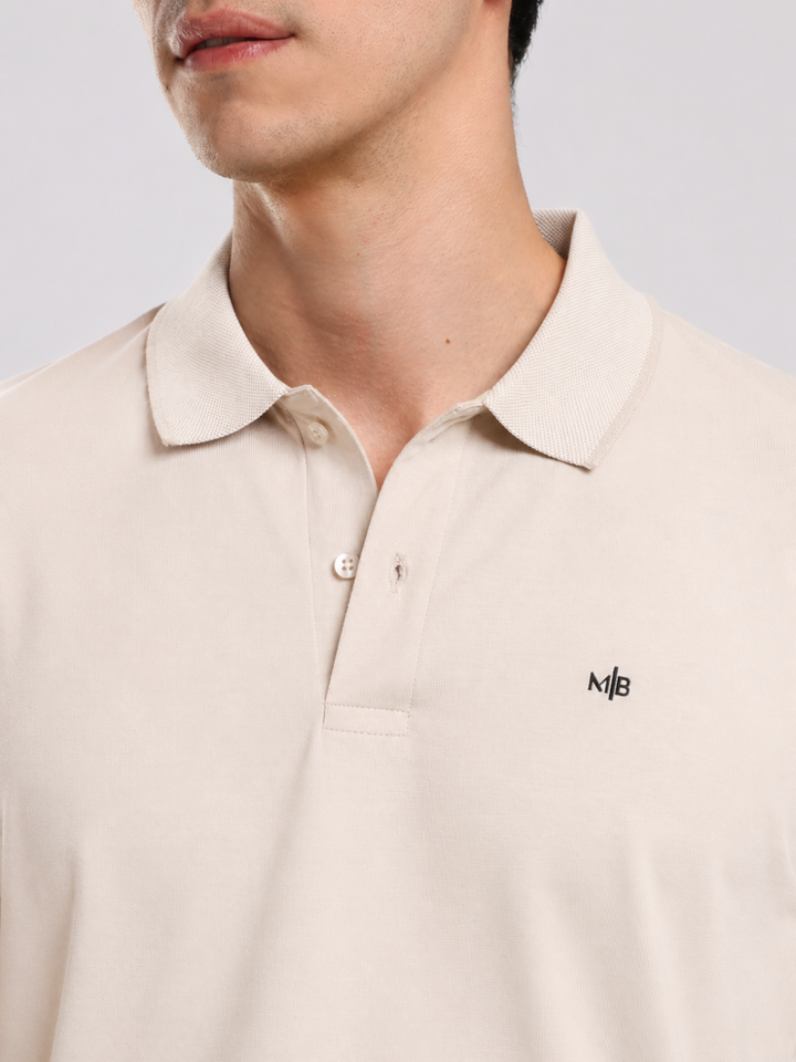 Beige Solid  Half Sleeve Polo T-Shirt