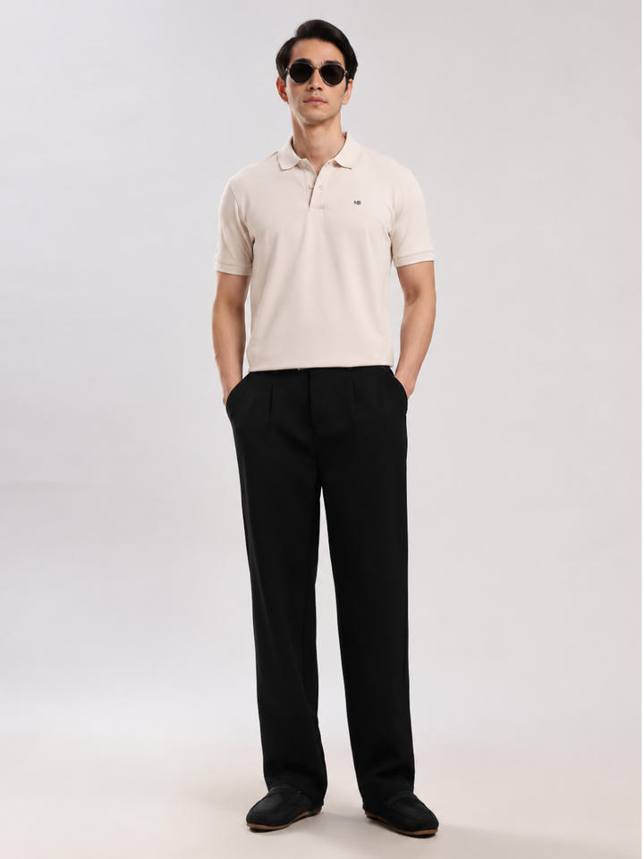 Beige Solid  Half Sleeve Polo T-Shirt