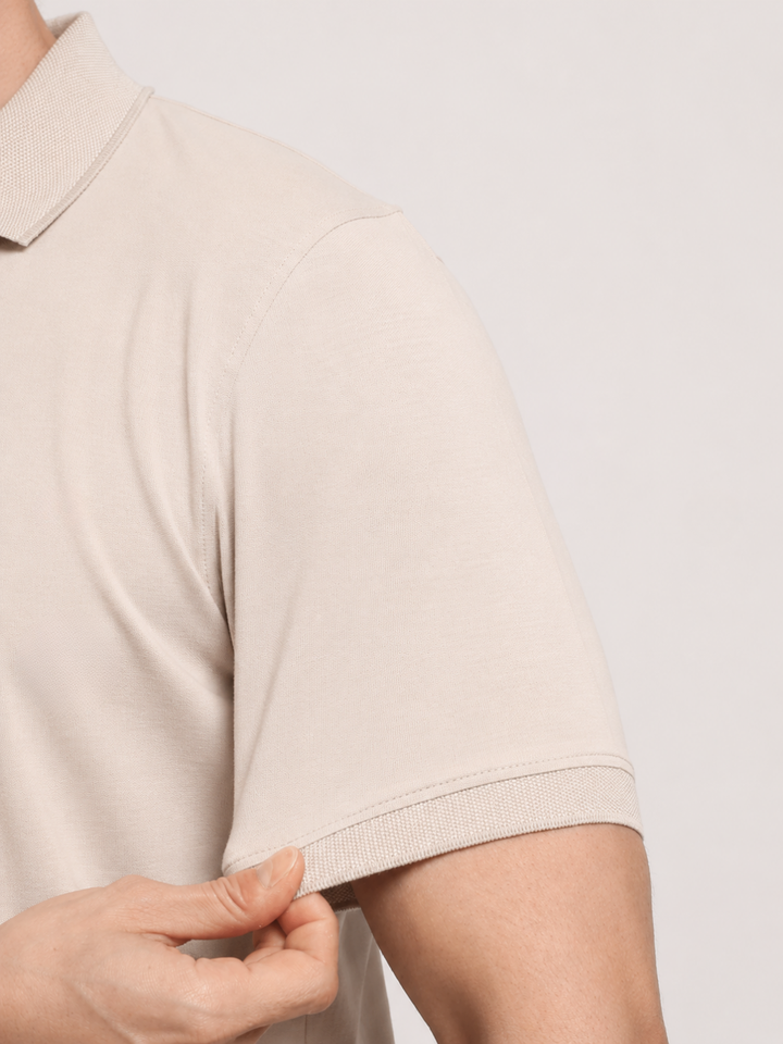 Beige Solid  Half Sleeve Polo T-Shirt