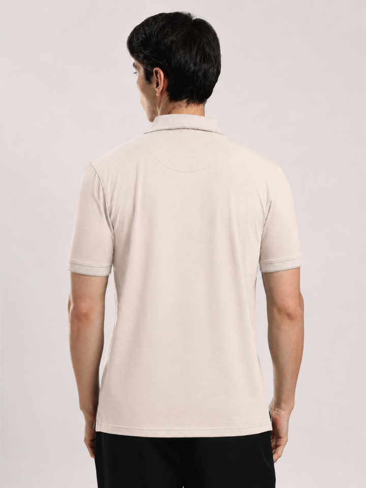 Beige Solid  Half Sleeve Polo T-Shirt