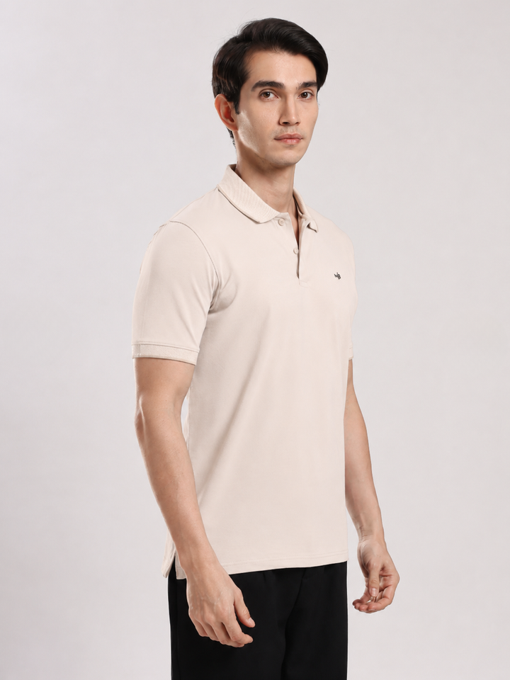 Beige Solid  Half Sleeve Polo T-Shirt