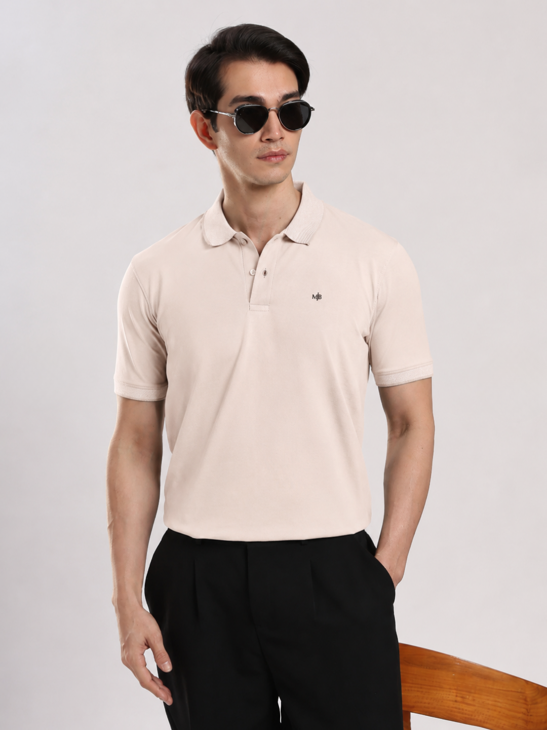 Beige Solid  Half Sleeve Polo T-Shirt