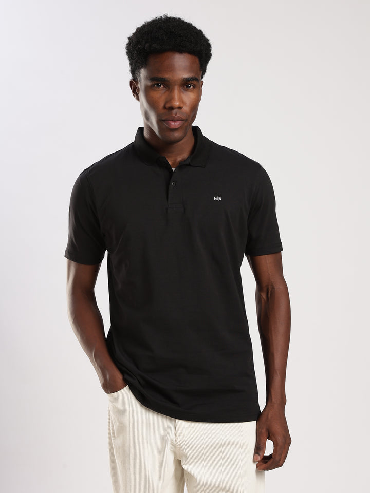 Black Solid Half Sleeve Polo T-Shirt