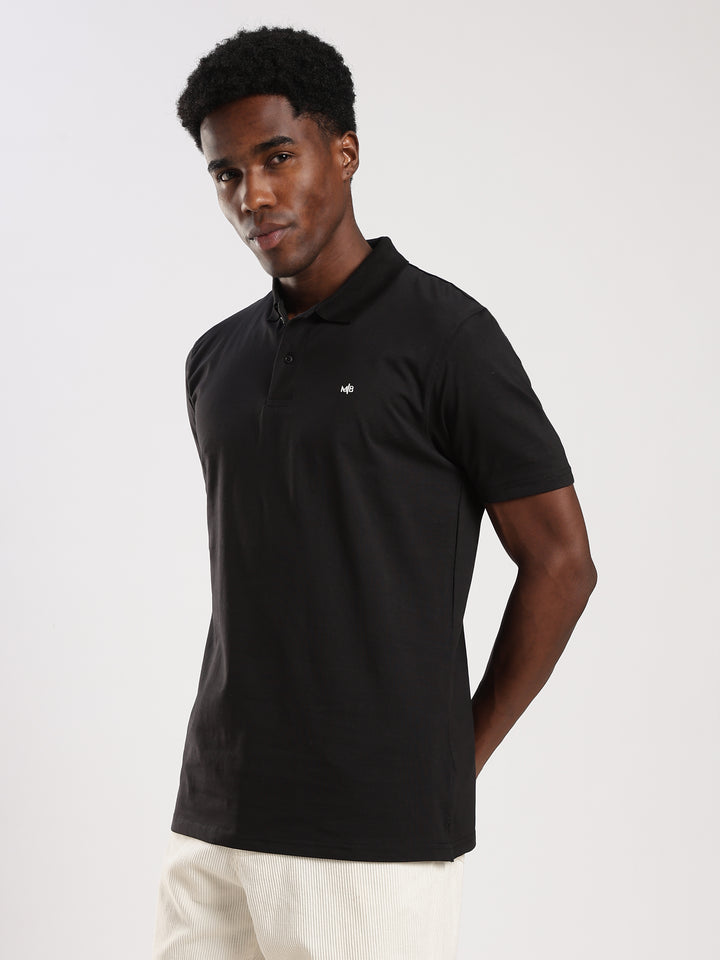 Black Solid Half Sleeve Polo T-Shirt
