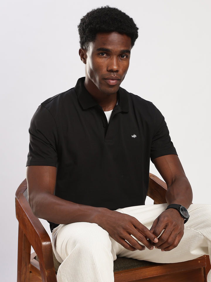 Black Solid Half Sleeve Polo T-Shirt