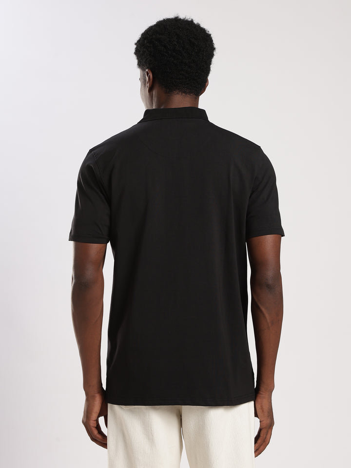 Black Solid Half Sleeve Polo T-Shirt