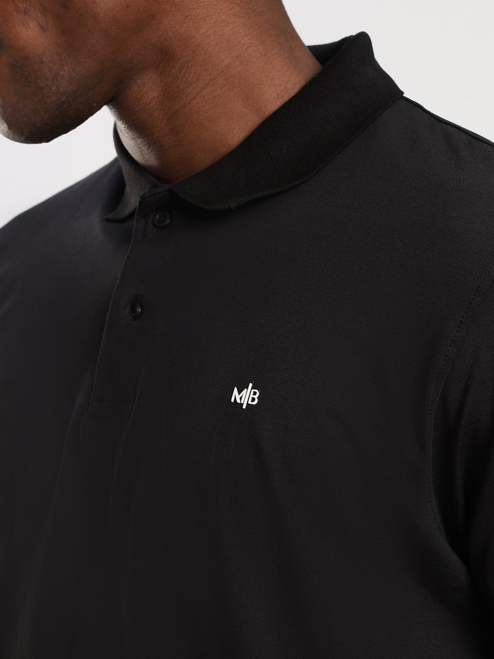 Black Solid Half Sleeve Polo T-Shirt