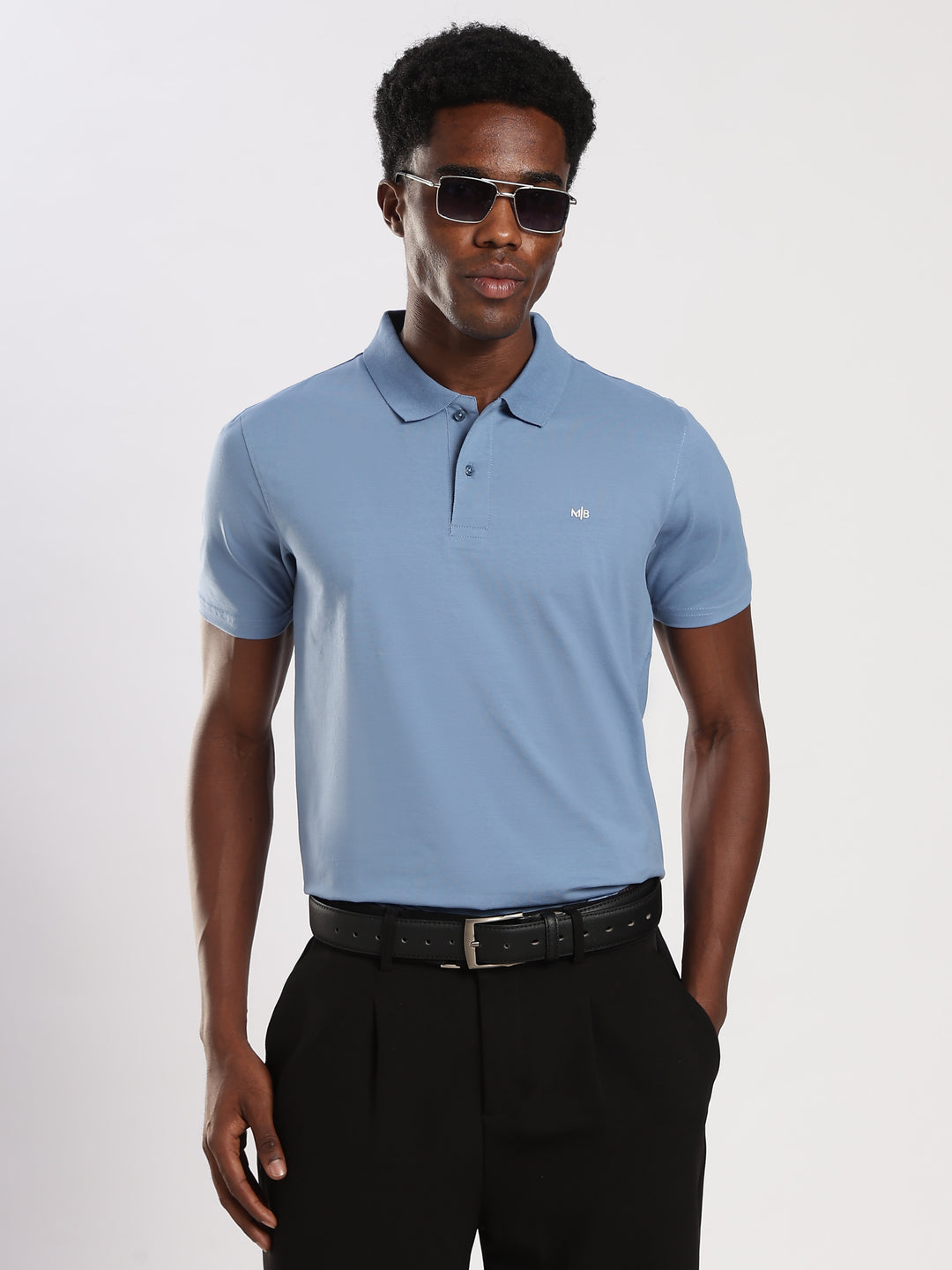 Ice Blue  Solid Half Sleeve Polo T-Shirt