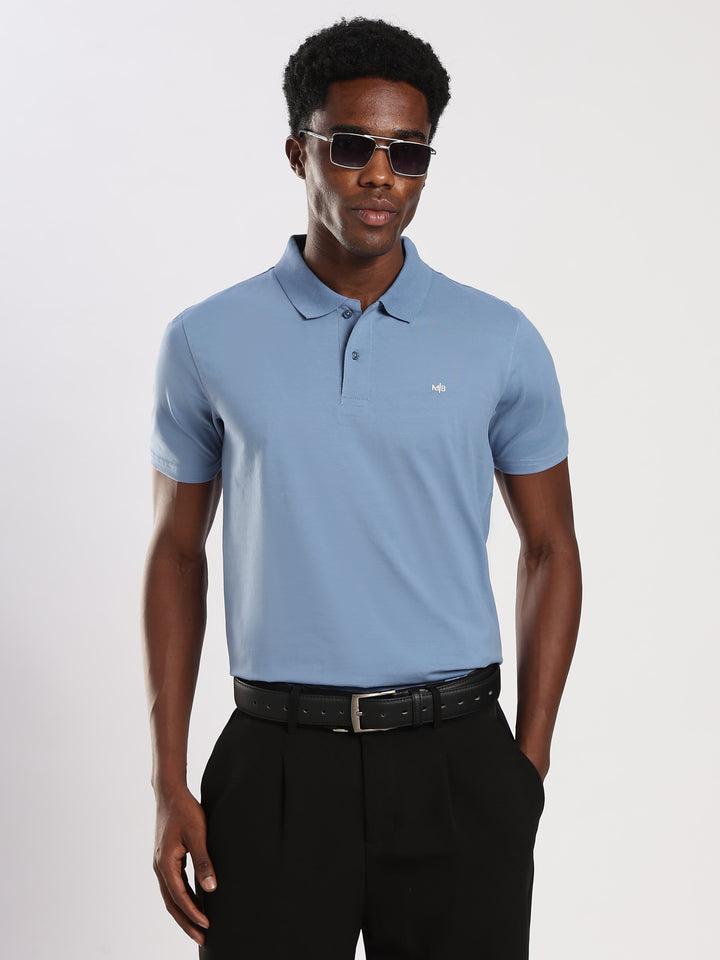 Ice Blue  Solid Half Sleeve Polo T-Shirt