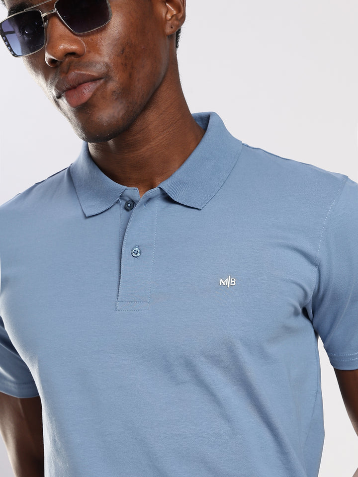 Ice Blue  Solid Half Sleeve Polo T-Shirt
