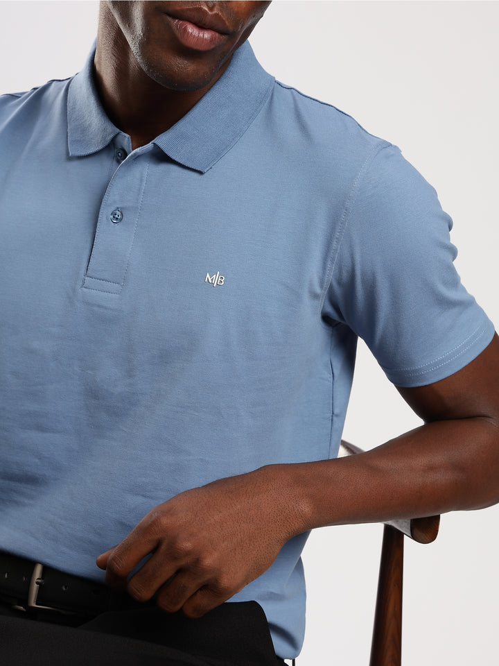 Ice Blue  Solid Half Sleeve Polo T-Shirt