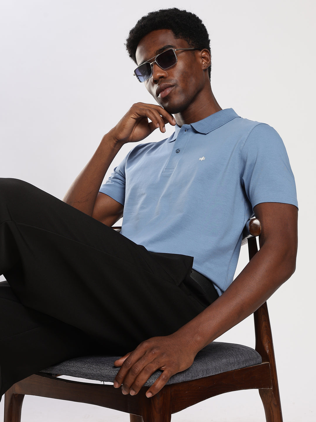 Ice Blue  Solid Half Sleeve Polo T-Shirt