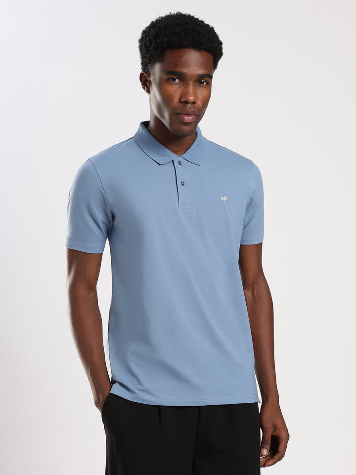 Ice Blue  Solid Half Sleeve Polo T-Shirt