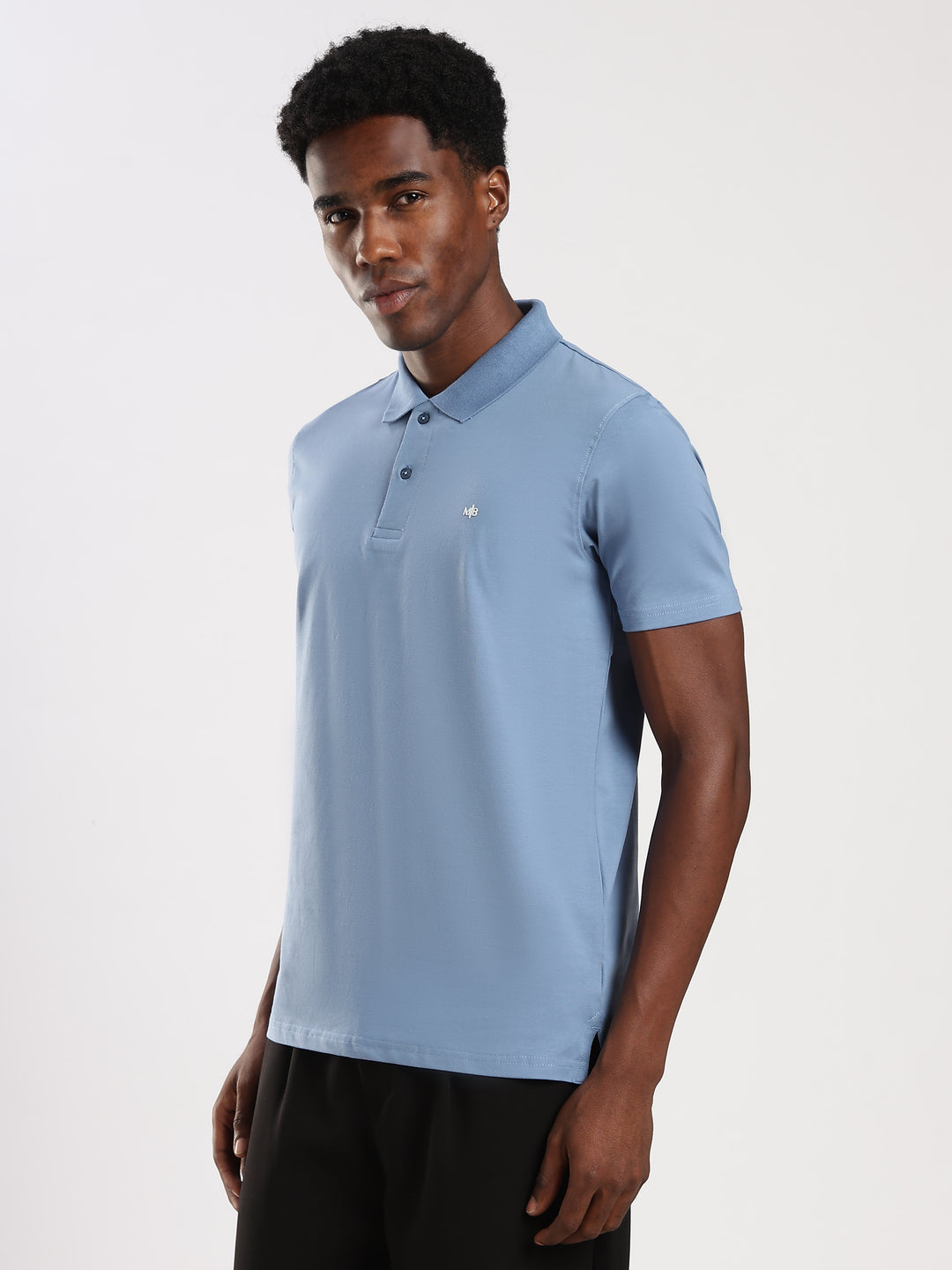 Ice Blue  Solid Half Sleeve Polo T-Shirt