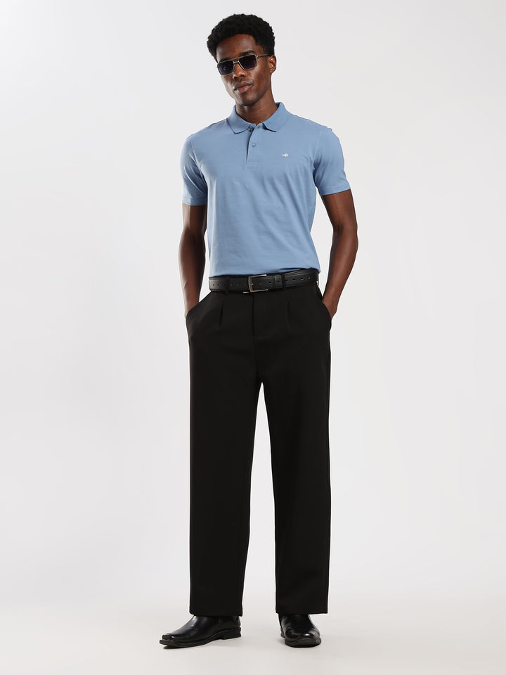 Ice Blue  Solid Half Sleeve Polo T-Shirt