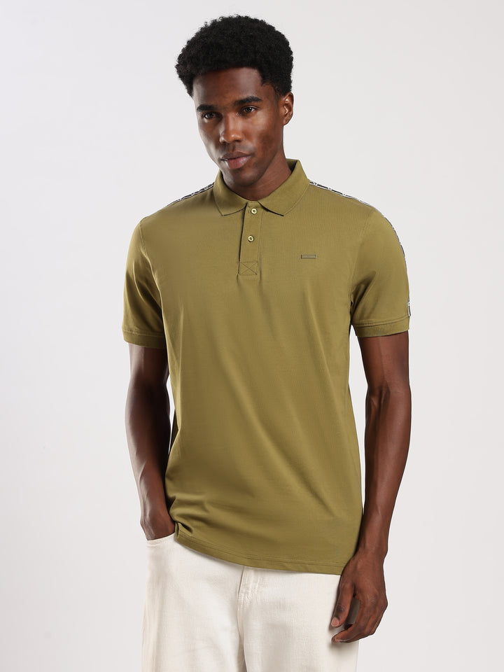 Olive  Solid Half Sleeve Polo T-Shirt