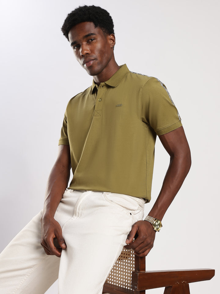 Olive  Solid Half Sleeve Polo T-Shirt