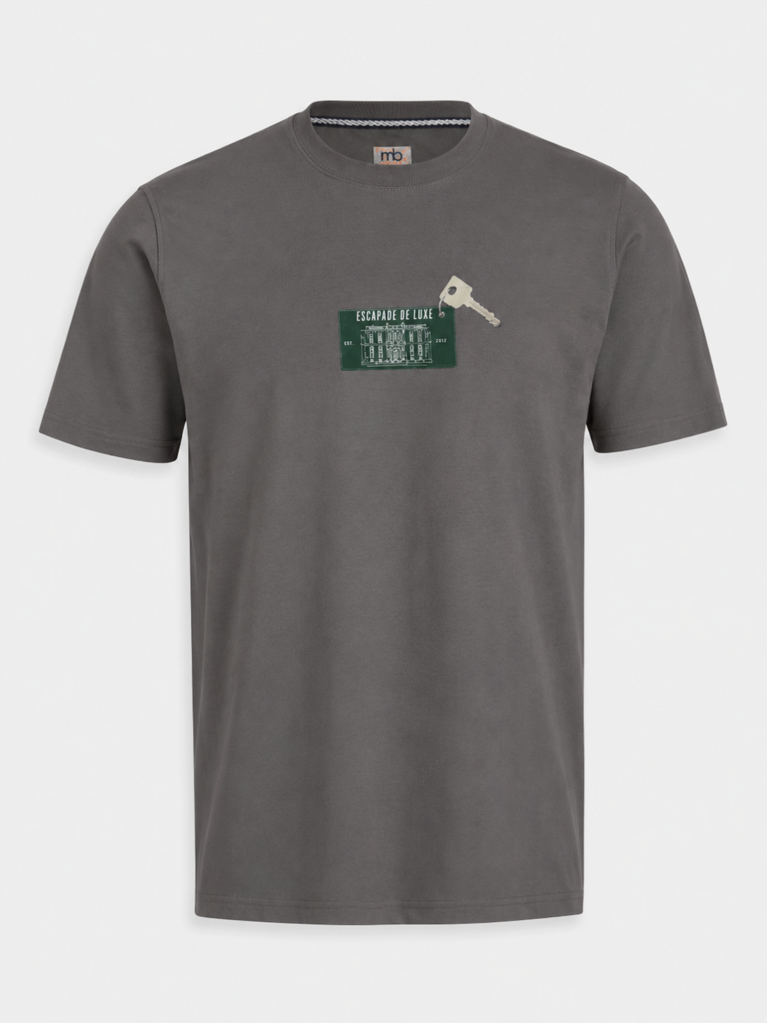 Dark Grey Cotton Lycra Regular Fit Printed Round Neck T-Shirt