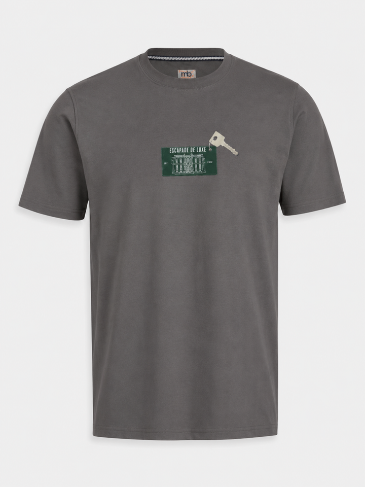 Dark Grey Cotton Lycra Regular Fit Printed Round Neck T-Shirt