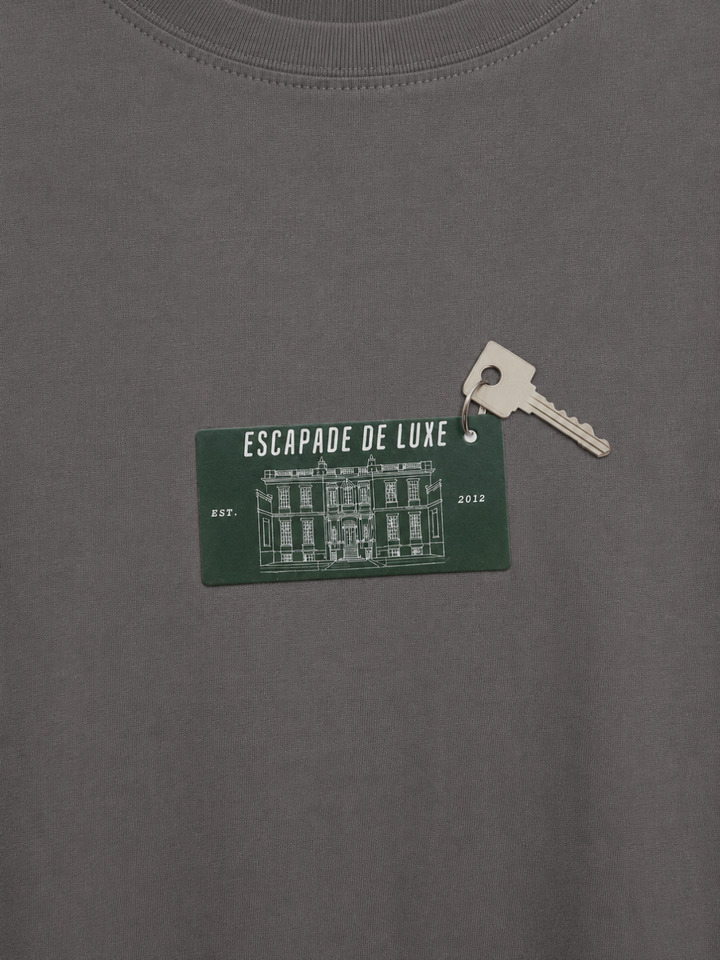 Dark Grey Cotton Lycra Regular Fit Printed Round Neck T-Shirt