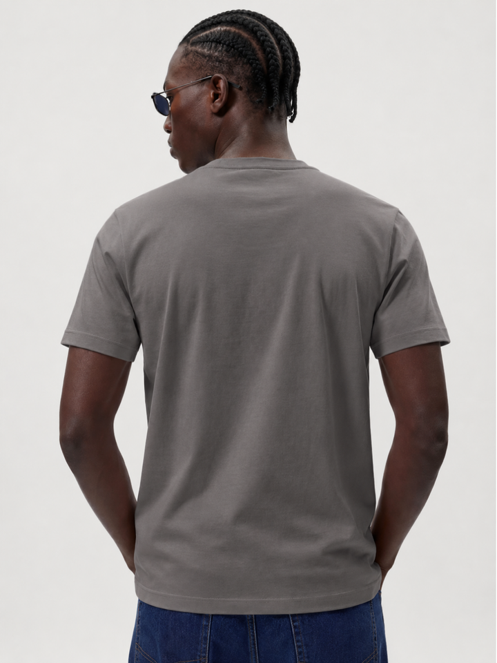 Dark Grey Cotton Lycra Regular Fit Printed Round Neck T-Shirt