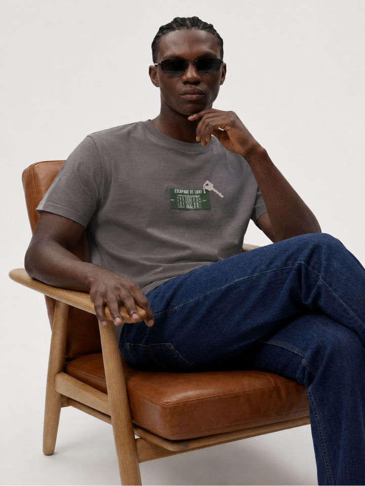 Dark Grey Cotton Lycra Regular Fit Printed Round Neck T-Shirt