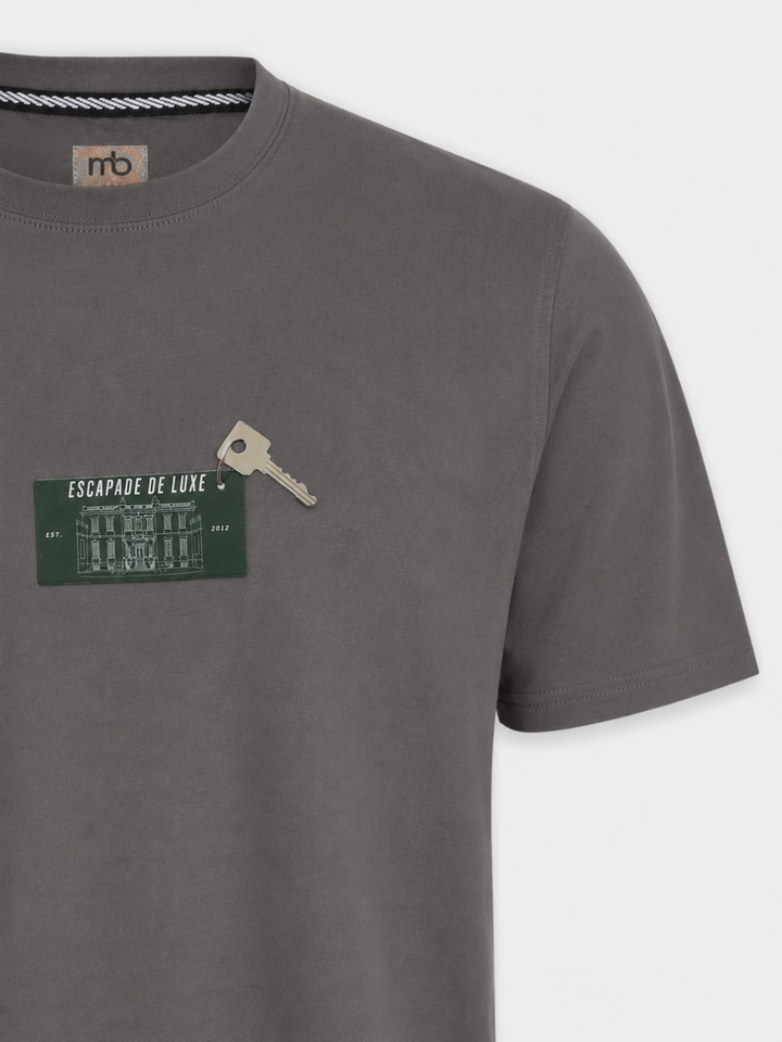 Dark Grey Cotton Lycra Regular Fit Printed Round Neck T-Shirt