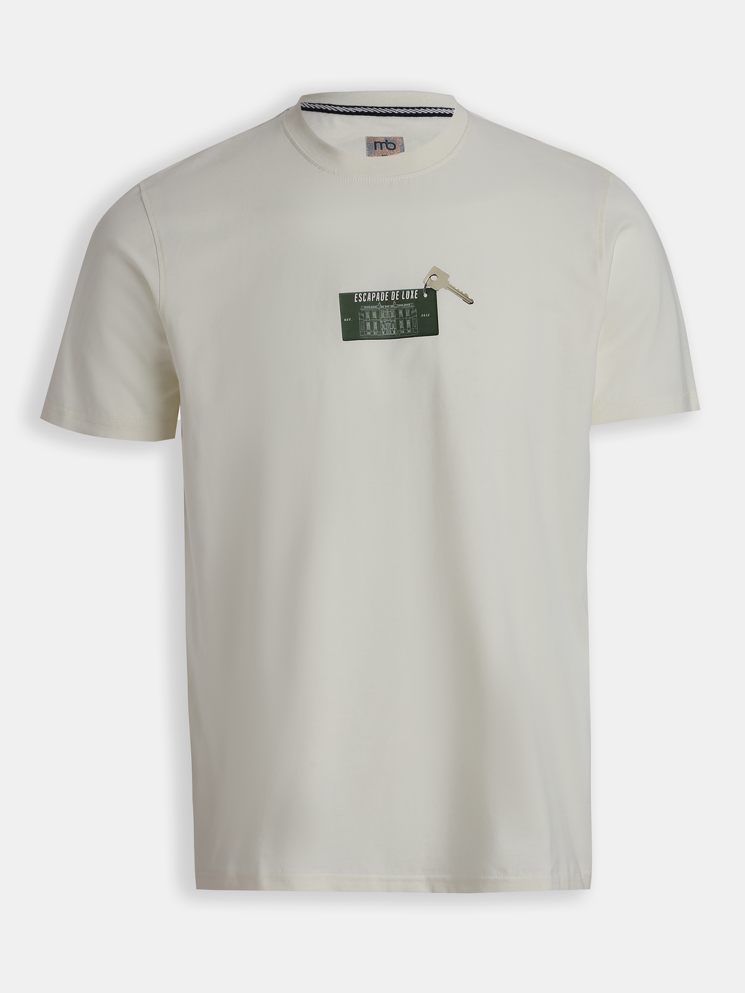 Offwhite Cotton Lycra Regular Fit Printed Round Neck T-Shirt