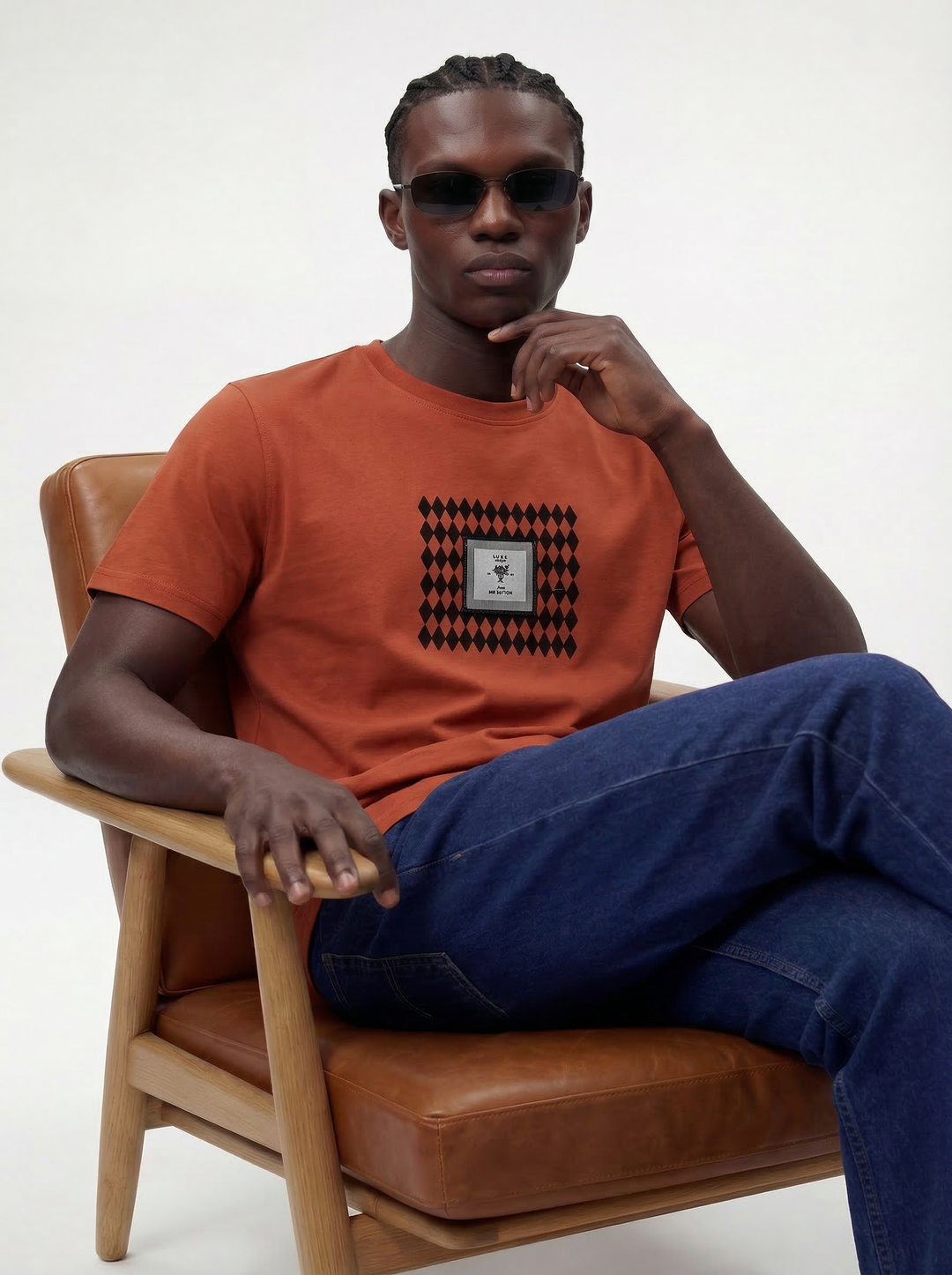 Rust Cotton Lycra Regular Fit Flock Round Neck T-Shirt