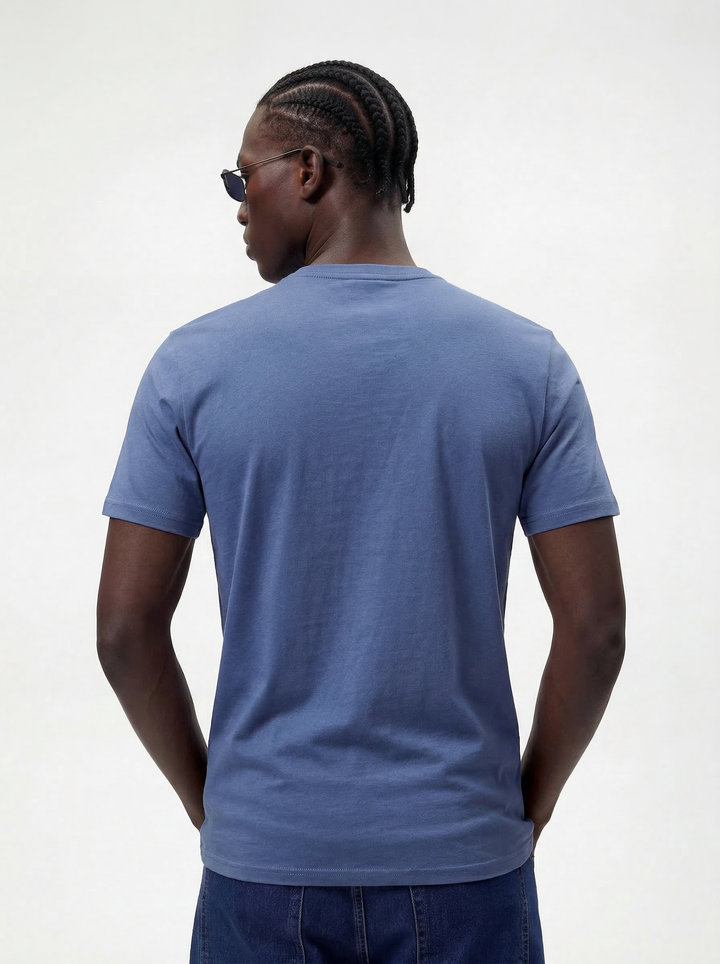 Blue Cotton Lycra Regular Fit Printed Round Neck T-Shirt