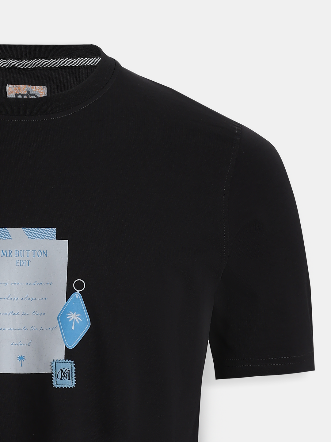 Black Cotton Lycra Regular Fit Printed Round Neck T-Shirt