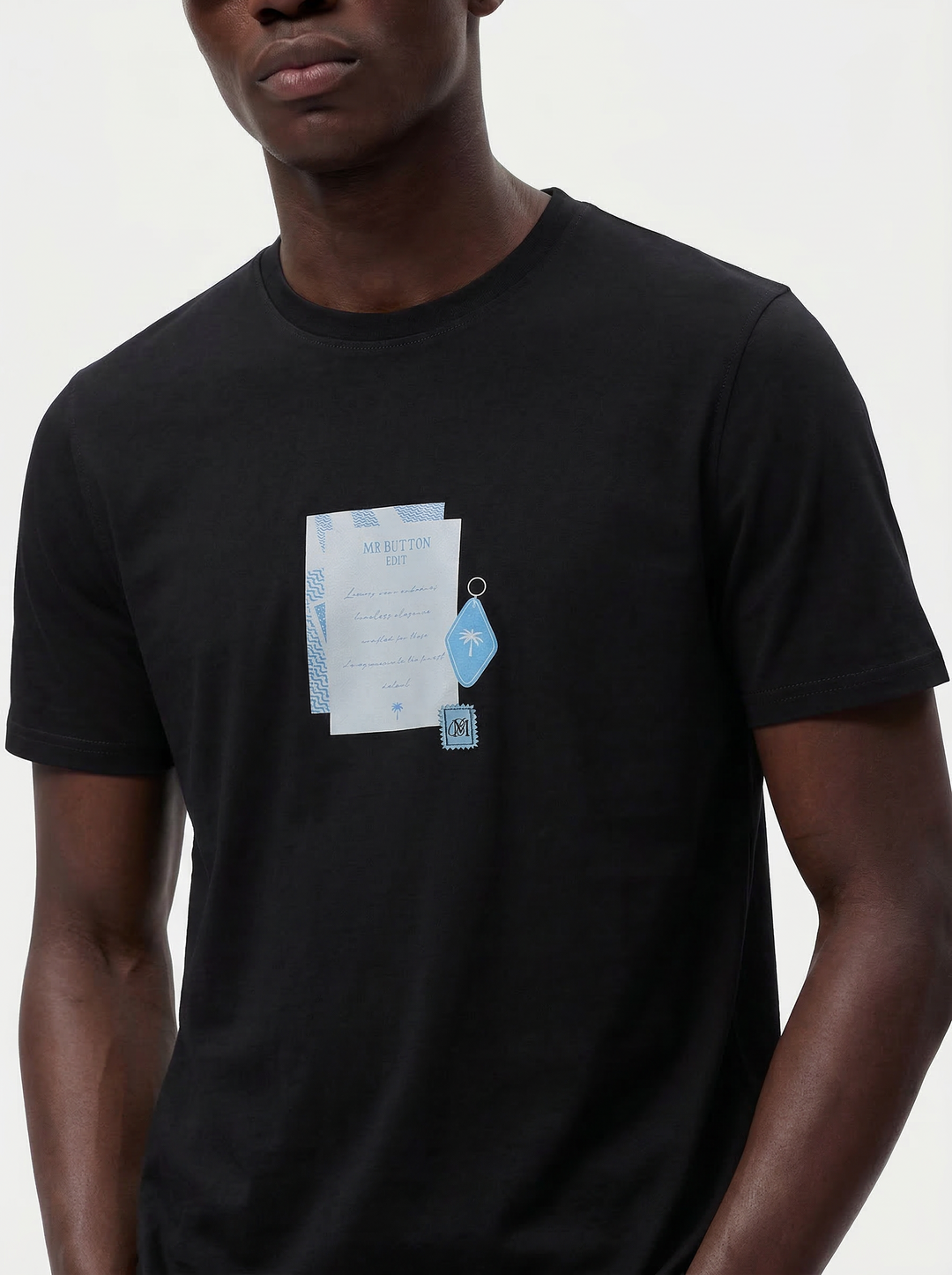 Black Cotton Lycra Regular Fit Printed Round Neck T-Shirt